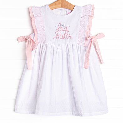 Big Sister Embroidered Dress, White