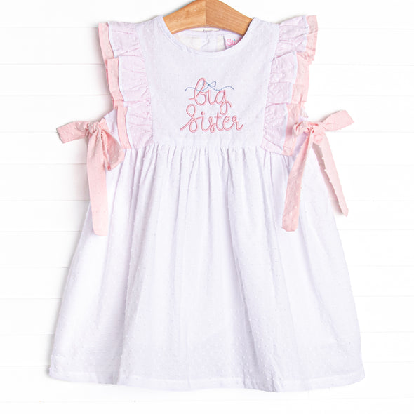 Big Sister Applique Dress, White