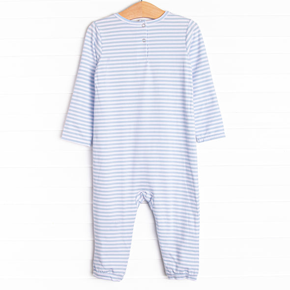 Rexy Reptile Applique Romper, Blue Stripe