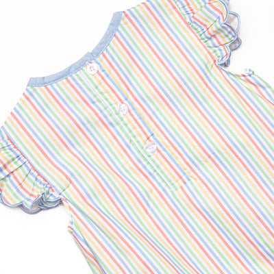 Rainbow Waves Applique Flutter Sleeve Bubble, Blue