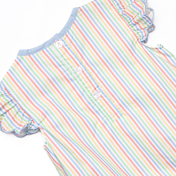 Rainbow Waves Applique Flutter Sleeve Bubble, Blue