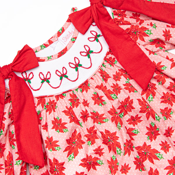 Poinsettia Promise Smocked Bishop Dress, Red