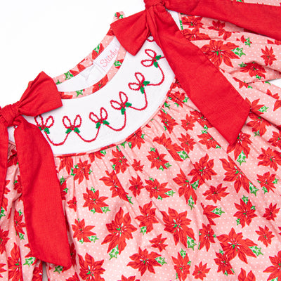 Poinsettia Promise Smocked Bubble, Red