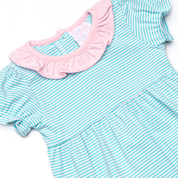 Annie Puff Sleeve Bubble, Mint Stripe