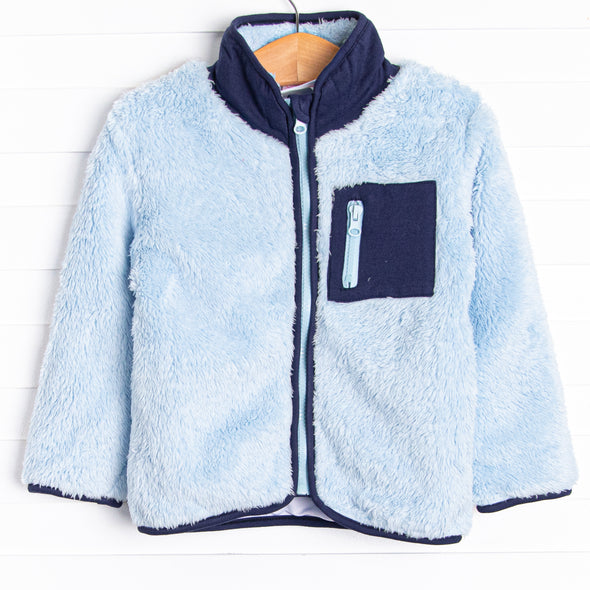 Fuzzy Zip-Up Jacket, Blue