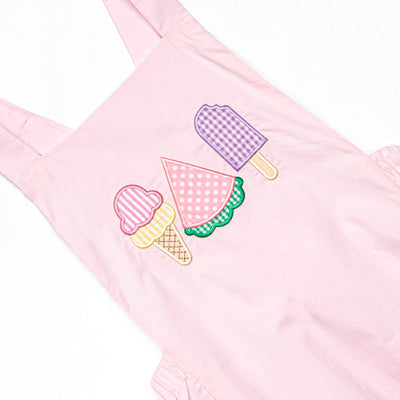 Peace, Love, and Popsicles Ruffle Applique Sunsuit, Pink