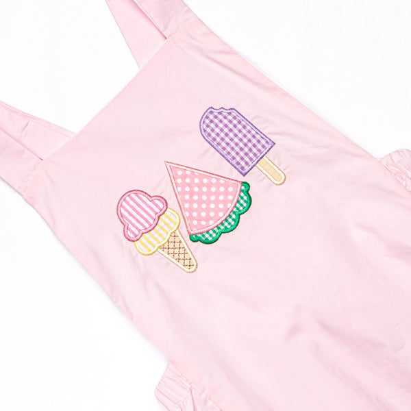 Peace, Love, and Popsicles Ruffle Applique Sunsuit, Pink