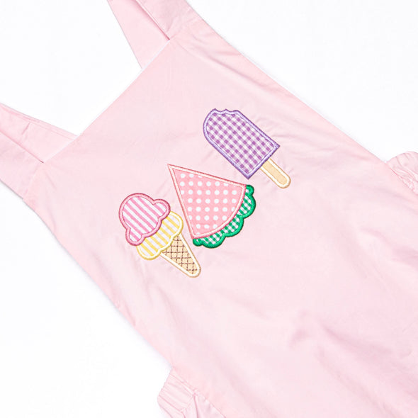 Peace, Love, and Popsicles Ruffle Applique Sunsuit, Pink