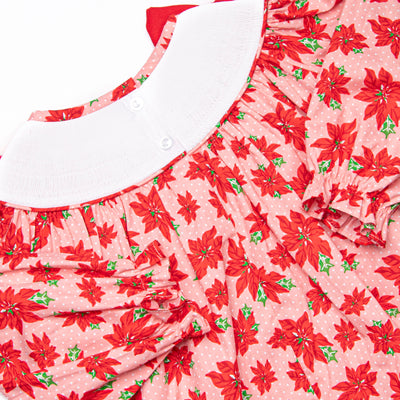 Poinsettia Promise Smocked Bishop Dress, Red