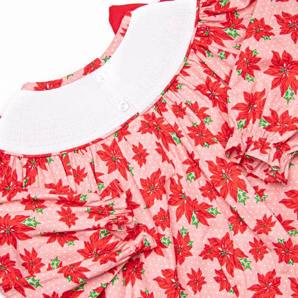 Poinsettia Promise Smocked Bubble, Red