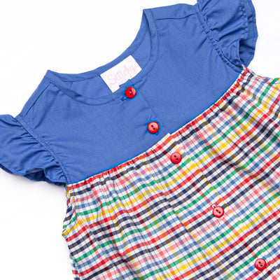 Back to School Plaid Button Dress, Blue