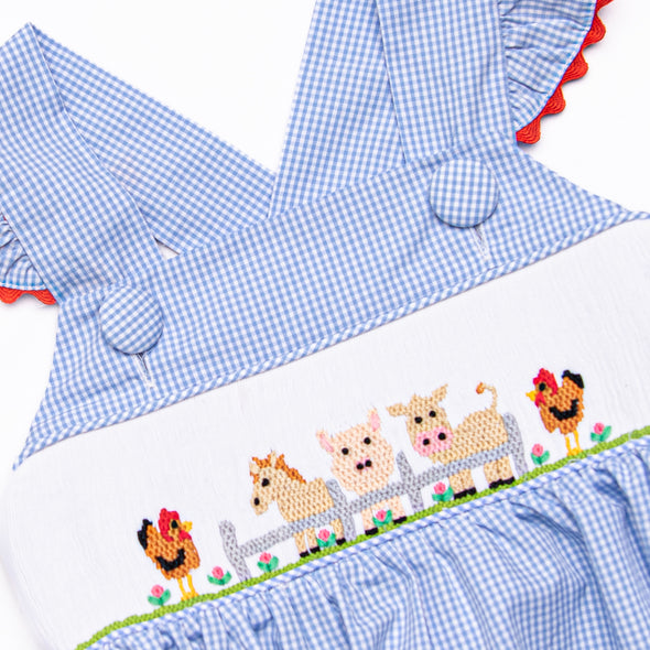 Barn Buddies Smocked Ruffle Bubble, Blue