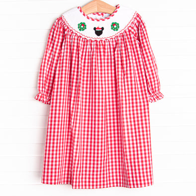 Merry Mouse Smocked Bishop Dress, Red