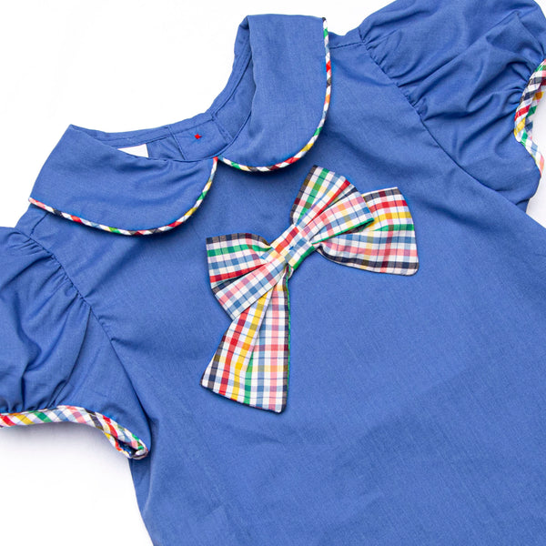 Back to School Plaid Ruffle Short Set, Blue