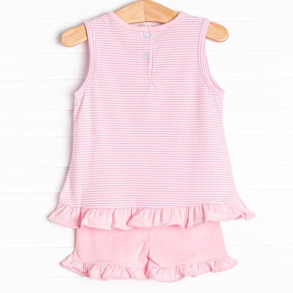Sunflower Summer Applique Ruffle Short Set, Pink