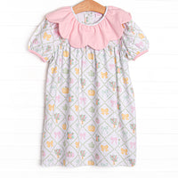 Bows and Borders Scalloped Dress, Pink