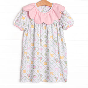 Bows and Borders Scalloped Dress, Pink