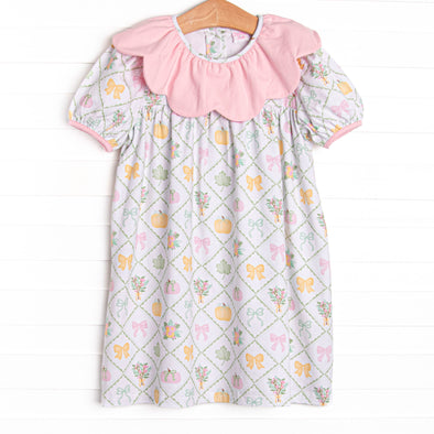 Bows and Borders Scalloped Dress, Pink
