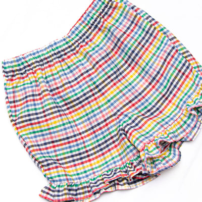 Back to School Plaid Ruffle Short Set, Blue
