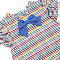 Back to School Plaid Puff Sleeve Dress, Blue