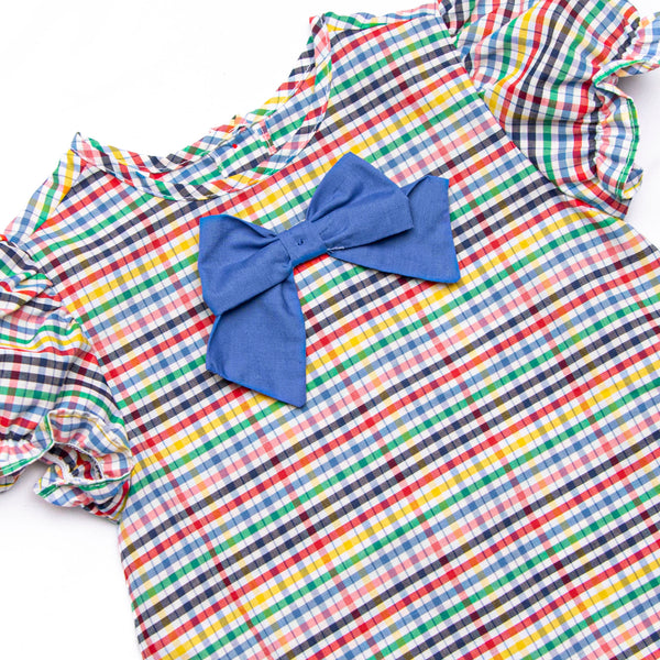 Back to School Plaid Puff Sleeve Dress, Blue