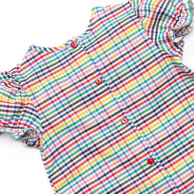 Back to School Plaid Puff Sleeve Dress, Blue