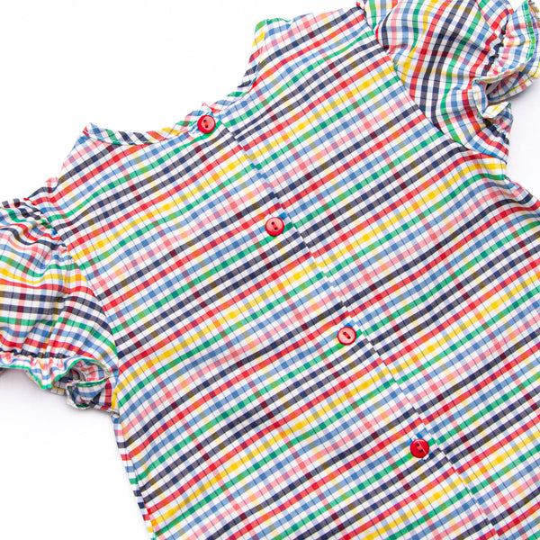 Back to School Plaid Puff Sleeve Dress, Blue