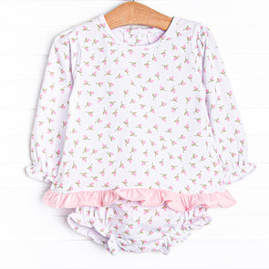 Rosey Rosebuds Long Sleeve Diaper Set, Pink