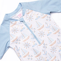 Ahoy Matey One Piece Rash Guard, Blue