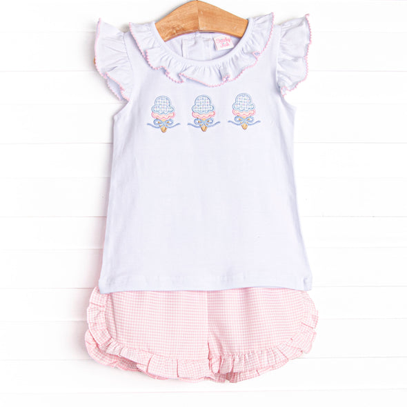 Soft Serve Scoops Applique Ruffle Short Set, Pink