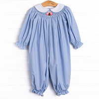 Gobble Gobble Smocked Girl Romper, Blue