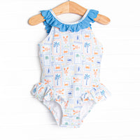 Santorini Stamps One Piece, Blue