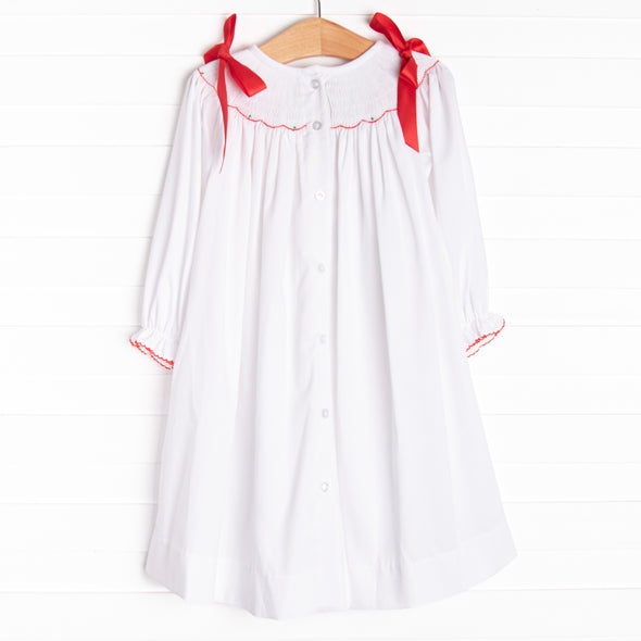 Let's Be Jolly Smocked Bishop Dress, White