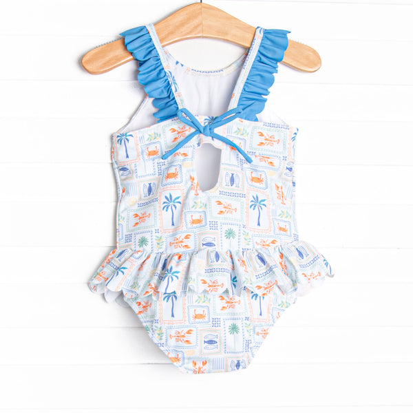 Santorini Stamps One Piece, Blue
