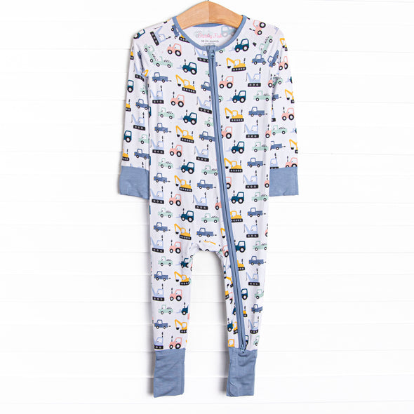 Road Work Rush Bamboo Zippy Pajama, Blue
