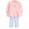 Little Blue Bow Applique Legging Set, Pink