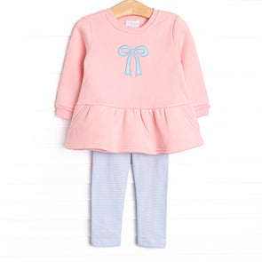 Little Blue Bow Applique Legging Set, Pink
