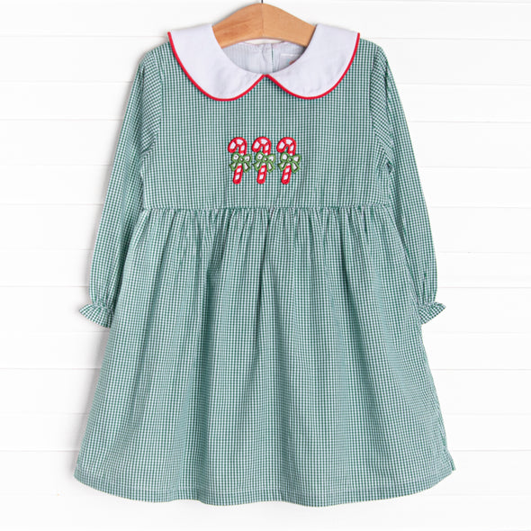 Candy Cane Christmas Applique Dress, Green