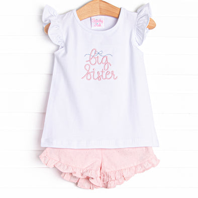 Big Sister Embroidered Short Set, Pink