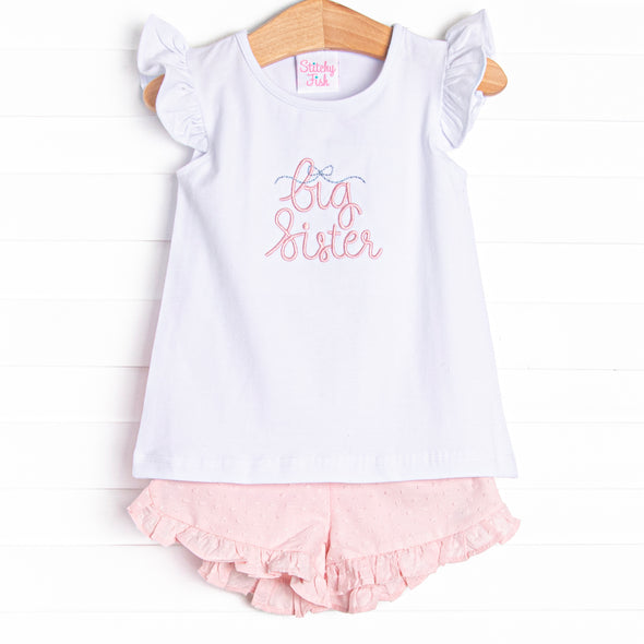 Big Sister Embroidered Short Set, Pink