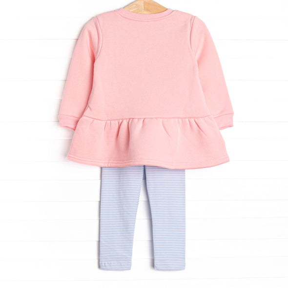 Little Blue Bow Applique Legging Set, Pink