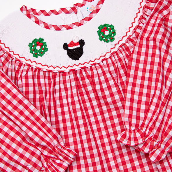 Merry Mouse Smocked Bishop Dress, Red
