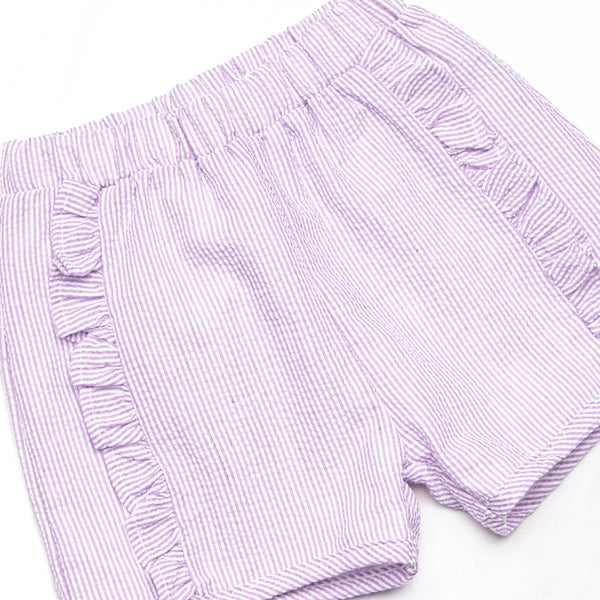 Subtle Seersucker Ruffle Short Set, Purple