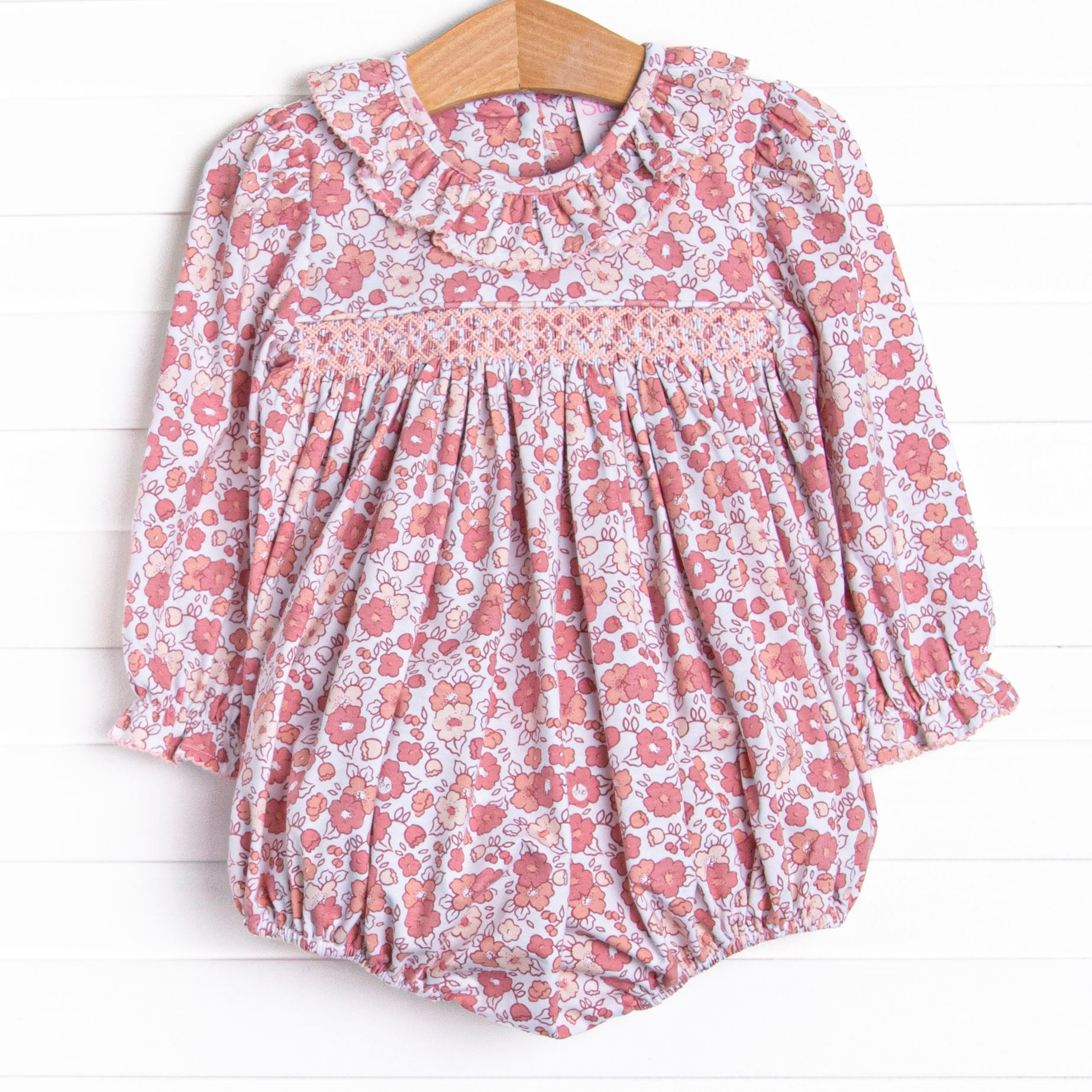 Florals of Fall Smocked Bubble, Brown Stitchy Fish Florals of Fall Smocked Bubble, Brown Stitchy Fish