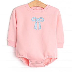 Little Blue Bow Applique Bubble, Pink