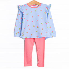 Raining Roses French Terry Legging Set, Blue