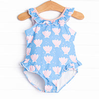 Pearl of the Sea Ruffle Neck One Piece, Blue
