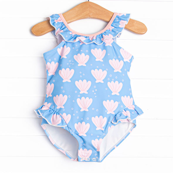 Pearl of the Sea Ruffle Neck One Piece, Blue