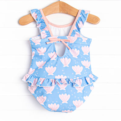 Pearl of the Sea Ruffle Neck One Piece, Blue