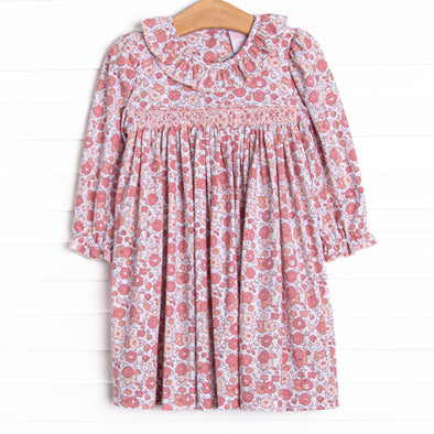 Florals of Fall Smocked Dress, Brown Stitchy Fish Florals of Fall Smocked Dress, Brown Stitchy Fish